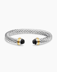 Classic Cable Bracelet in Sterling Silver with 14K Yellow Gold and Black Onyx, 7mm