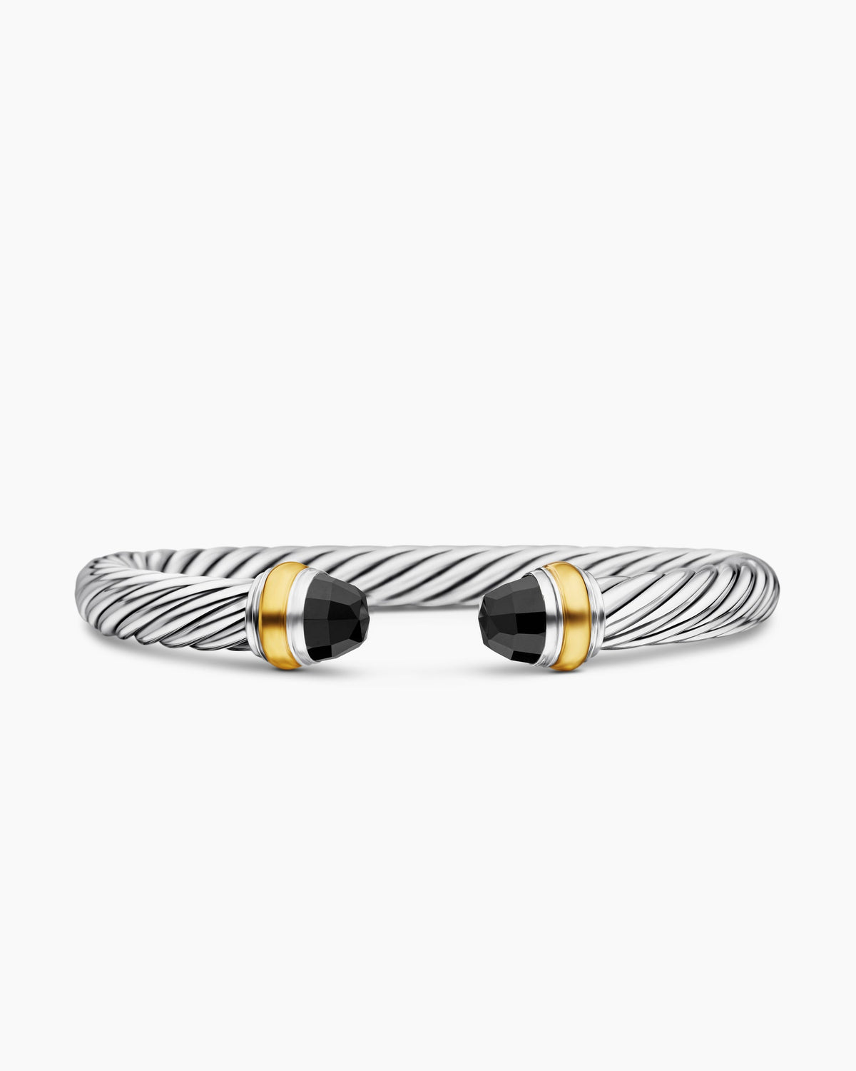 Classic Cable Bracelet in Sterling Silver with 14K Yellow Gold and Black Onyx, 7mm