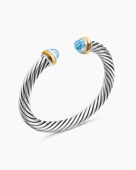 Classic Cable Bracelet in Sterling Silver with 14K Yellow Gold and Blue Topaz, 7mm