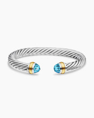Classic Cable Bracelet in Sterling Silver with 14K Yellow Gold and Blue Topaz, 7mm