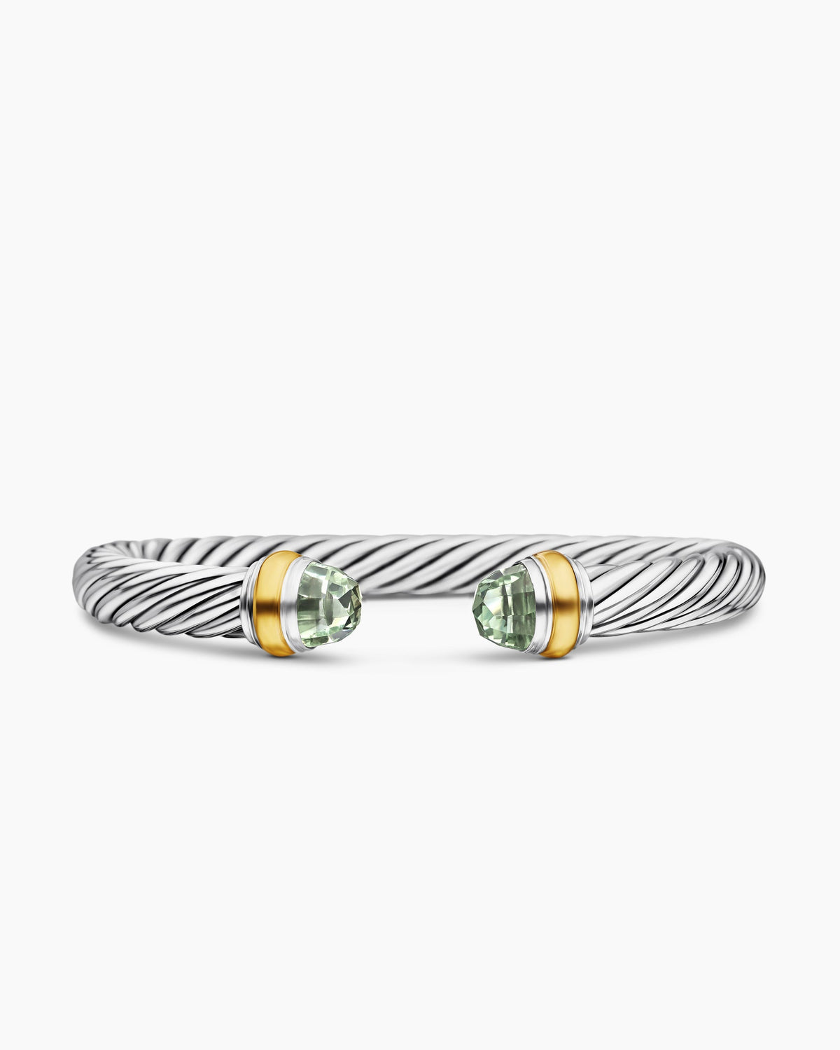 Classic Cable Bracelet in Sterling Silver with 14K Yellow Gold and Prasiolite, 7mm