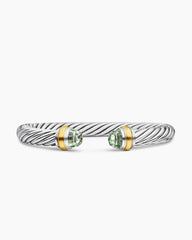 Classic Cable Bracelet in Sterling Silver with 14K Yellow Gold and Prasiolite, 7mm