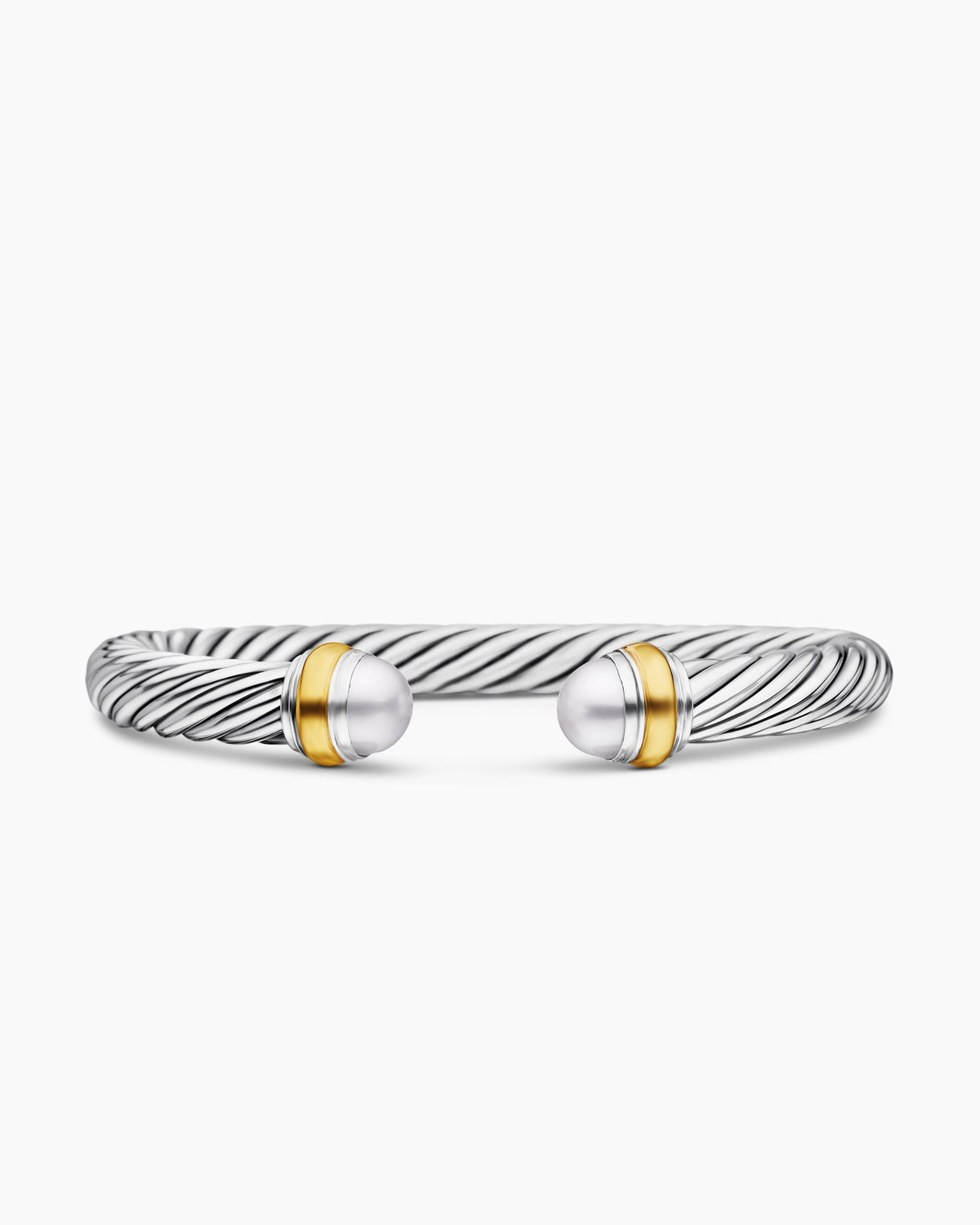 Classic Cable Bracelet in Sterling Silver with 14K Yellow Gold and Pearls, 7mm