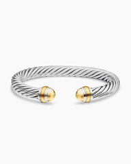 Classic Cable Bracelet in Sterling Silver with 14K Yellow Gold Domes, 7mm