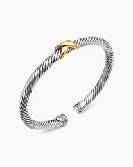 X Classic Cable Station Bracelet in Sterling Silver with 14K Yellow Gold, 5mm