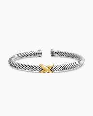 X Classic Cable Station Bracelet in Sterling Silver with 14K Yellow Gold, 5mm