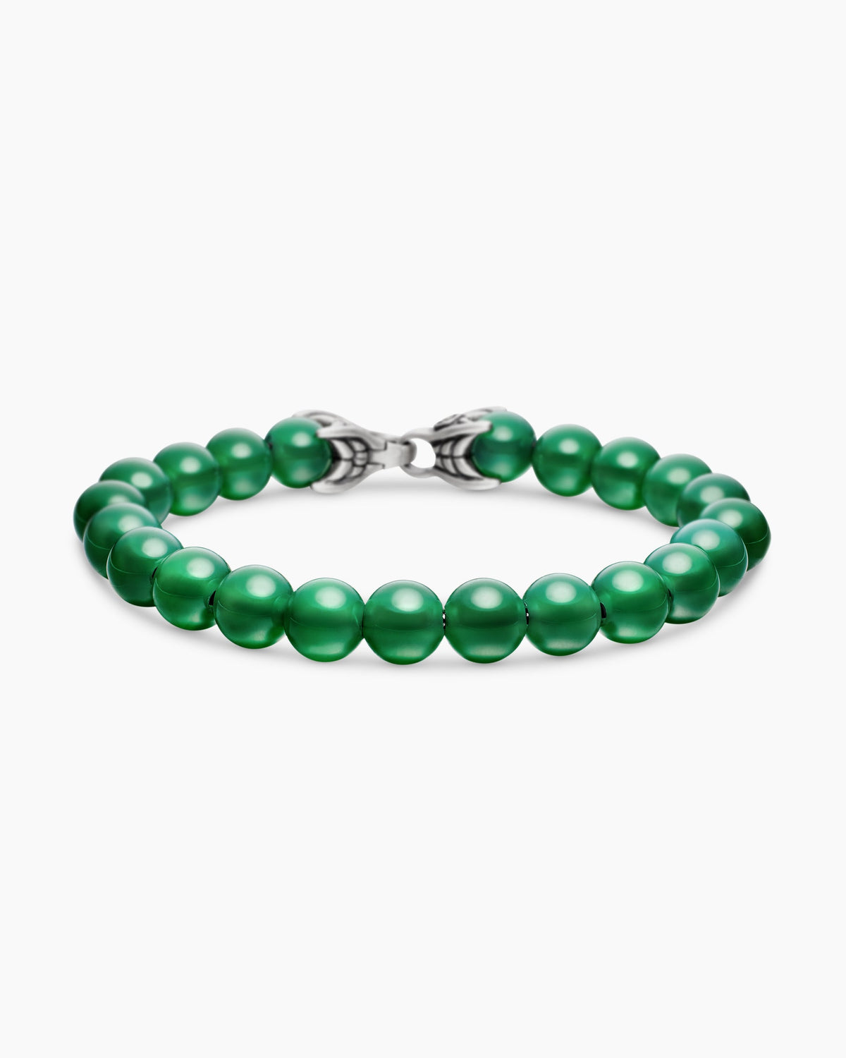 Spiritual Beads Bracelet in Sterling Silver with Green Onyx, 8mm