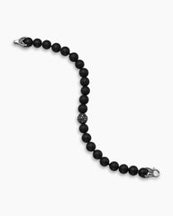 Spiritual Beads Bracelet in Sterling Silver with Black Onyx and Pavé Black Diamond Station, 8mm