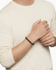 Spiritual Beads Bracelet in Sterling Silver with Black Onyx and Pavé Black Diamond Station, 8mm