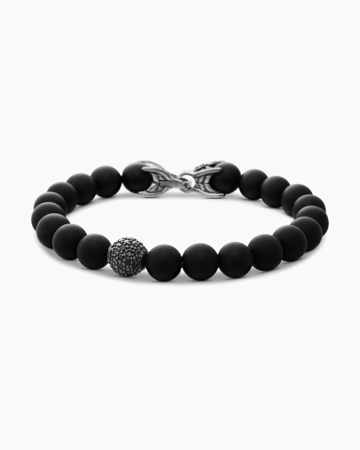 Spiritual Beads Bracelet in Sterling Silver with Black Onyx and Pavé Black Diamond Station, 8mm