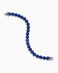 Spiritual Beads Bracelet in Sterling Silver with Lapis and Pavé Sapphire Station, 8mm