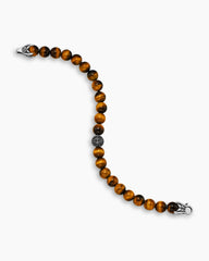 Spiritual Beads Bracelet in Sterling Silver with Tiger’s Eye and Pavé Black Diamond Station, 8mm