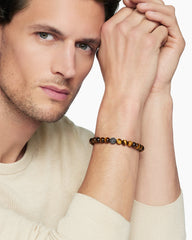 Spiritual Beads Bracelet in Sterling Silver with Tiger’s Eye and Pavé Black Diamond Station, 8mm