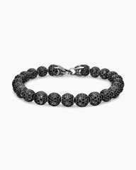 Spiritual Beads Bracelet in Sterling Silver with Pavé Black Diamonds, 8mm