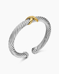 X Classic Cable Station Bracelet in Sterling Silver with 14K Yellow Gold, 7mm
