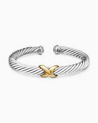 X Classic Cable Station Bracelet in Sterling Silver with 14K Yellow Gold, 7mm