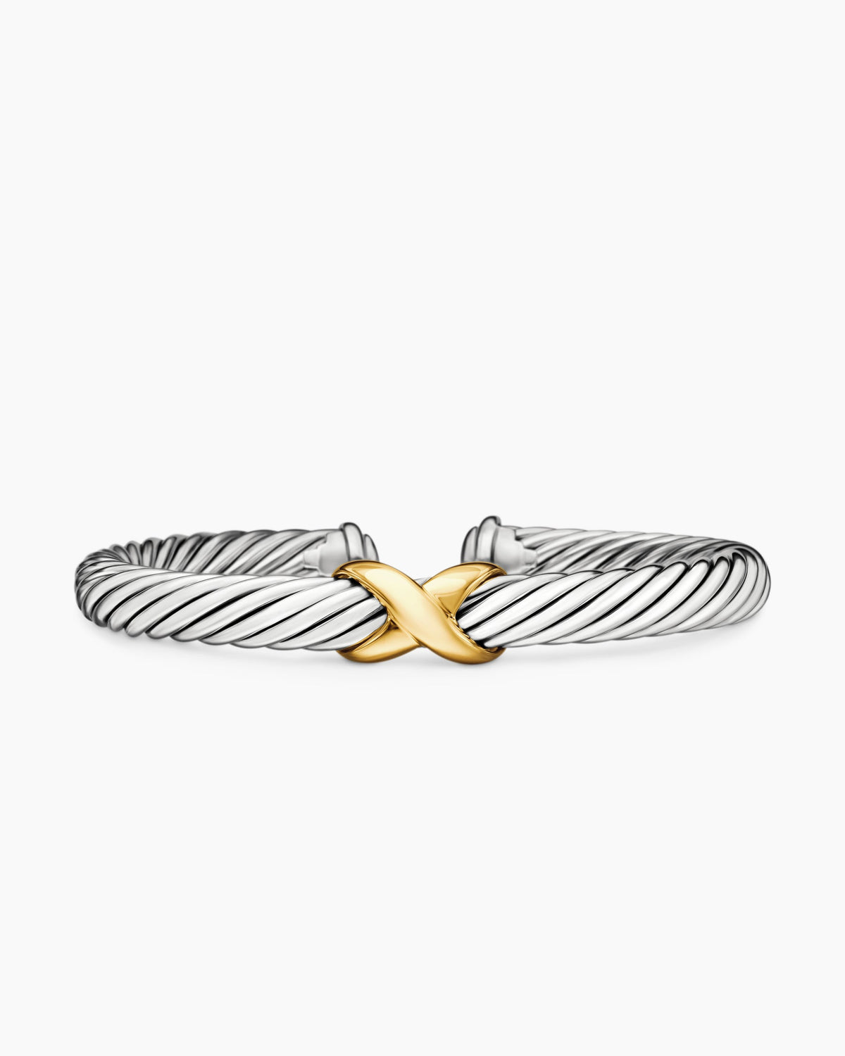 X Classic Cable Station Bracelet in Sterling Silver with 14K Yellow Gold, 7mm