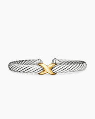 X Classic Cable Station Bracelet in Sterling Silver with 14K Yellow Gold, 7mm
