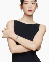 Classic Cable Station Bracelet in Sterling Silver with Pavé Diamonds, 7mm