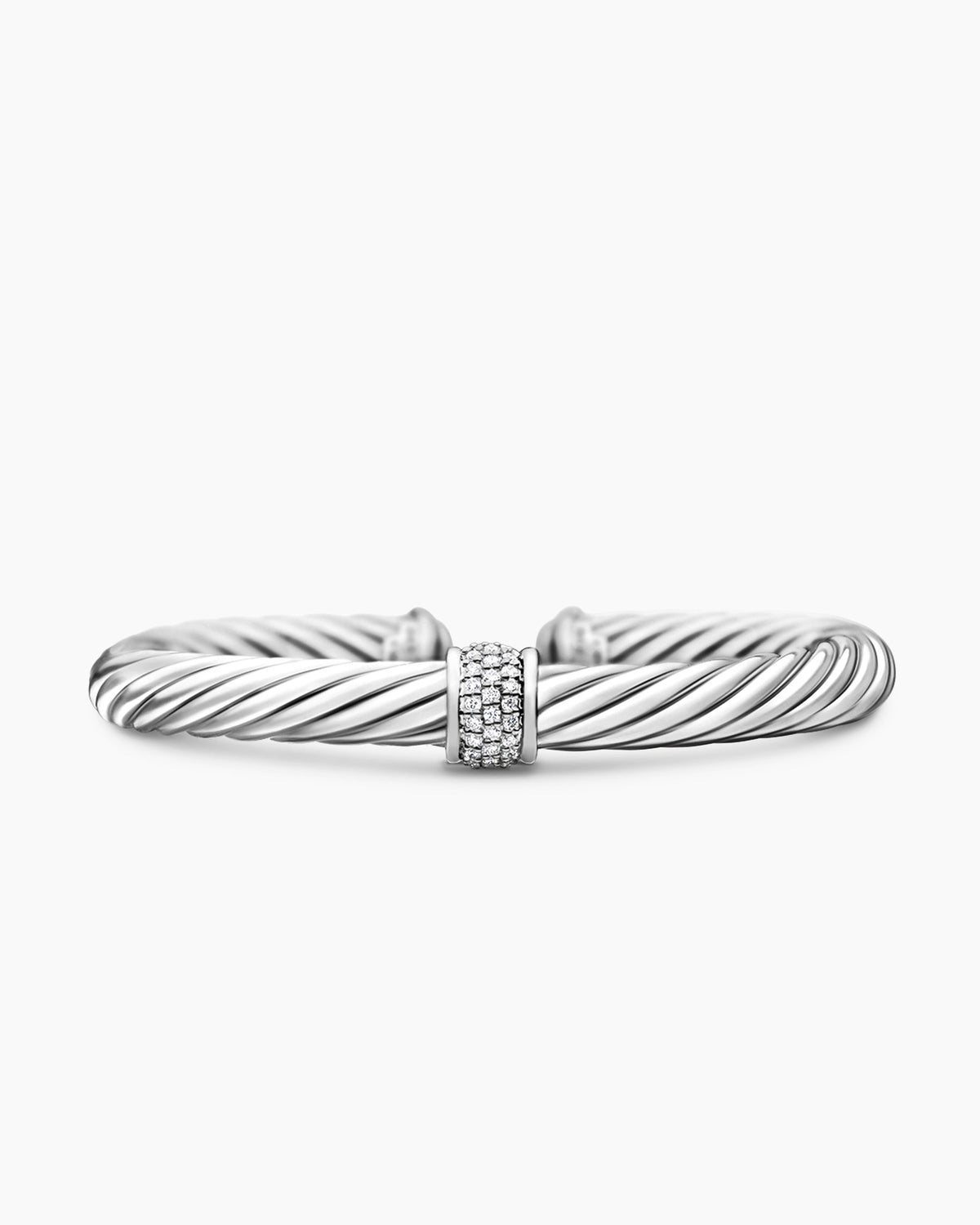 Classic Cable Station Bracelet in Sterling Silver with Pavé Diamonds, 7mm