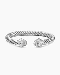 Classic Cable Bracelet in Sterling Silver with Pavé Diamond Domes, 7mm