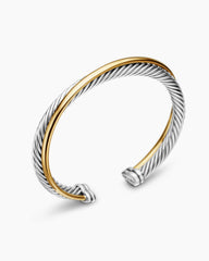 Crossover Two Row Cuff Bracelet in Sterling Silver with 18K Yellow Gold, 5mm