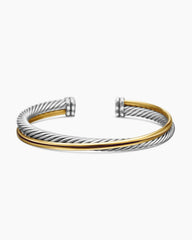 Crossover Two Row Cuff Bracelet in Sterling Silver with 18K Yellow Gold, 5mm