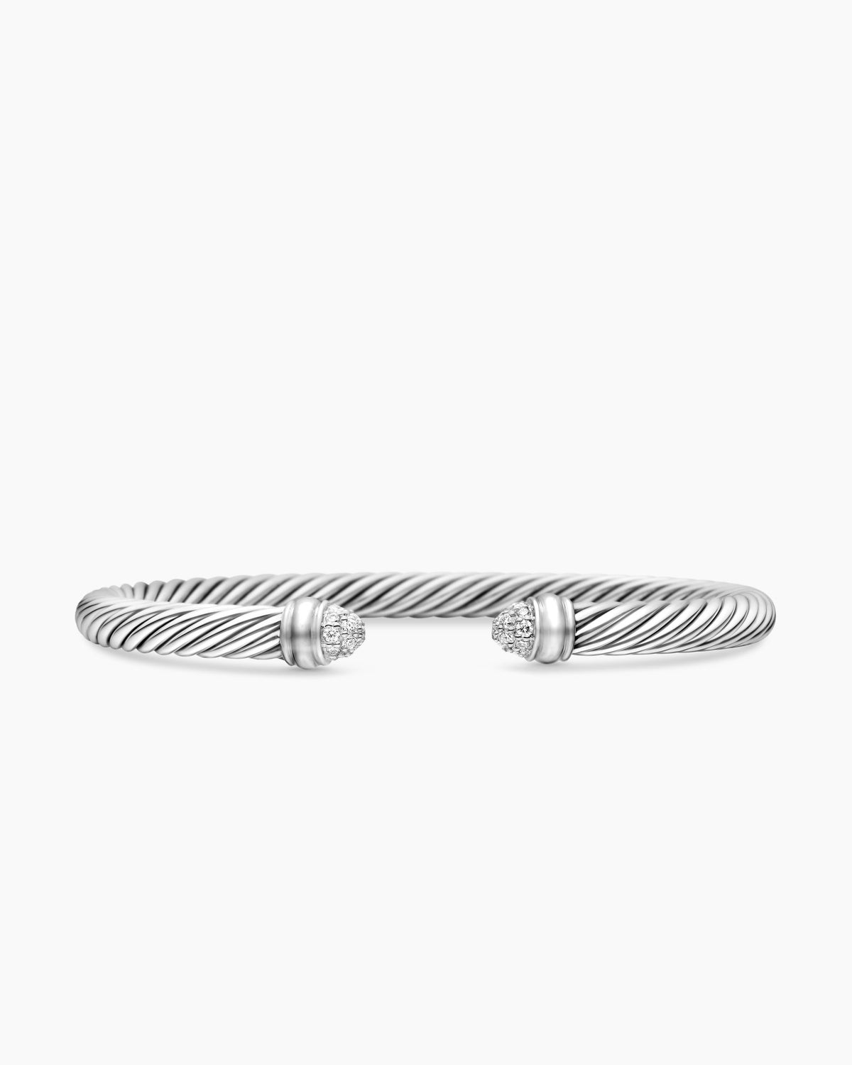 Classic Cable Bracelet in Sterling Silver with Pavé Diamond Domes, 5mm