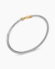 Buckle Classic Cable Bracelet in Sterling Silver with 18K Yellow Gold, 3mm