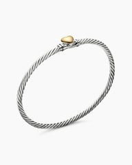Classic Cable Heart Station Bracelet in Sterling Silver with 18K Yellow Gold, 3mm