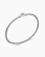 Classic Cable Heart Station Bracelet in Sterling Silver with Pavé, 3mm