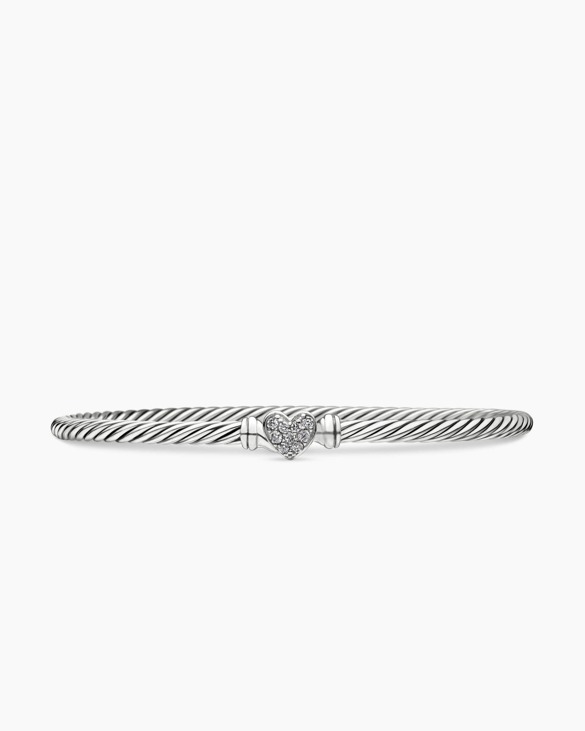 Classic Cable Heart Station Bracelet in Sterling Silver with Pavé, 3mm