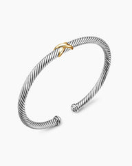 X Classic Cable Station Bracelet in Sterling Silver with 18K Yellow Gold, 4mm