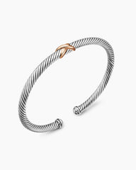 X Classic Cable Station Bracelet in Sterling Silver with 18K Rose Gold, 4mm