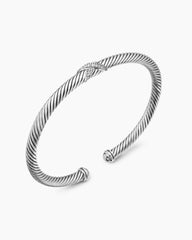 X Classic Cable Station Bracelet in Sterling Silver with Diamonds, 4mm