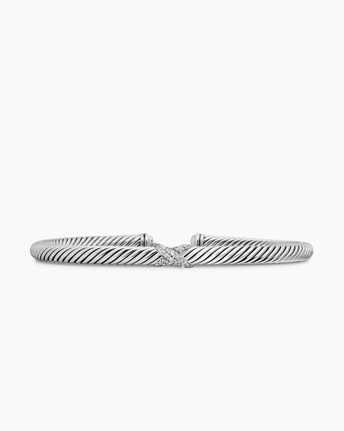 X Classic Cable Station Bracelet in Sterling Silver with Diamonds, 4mm