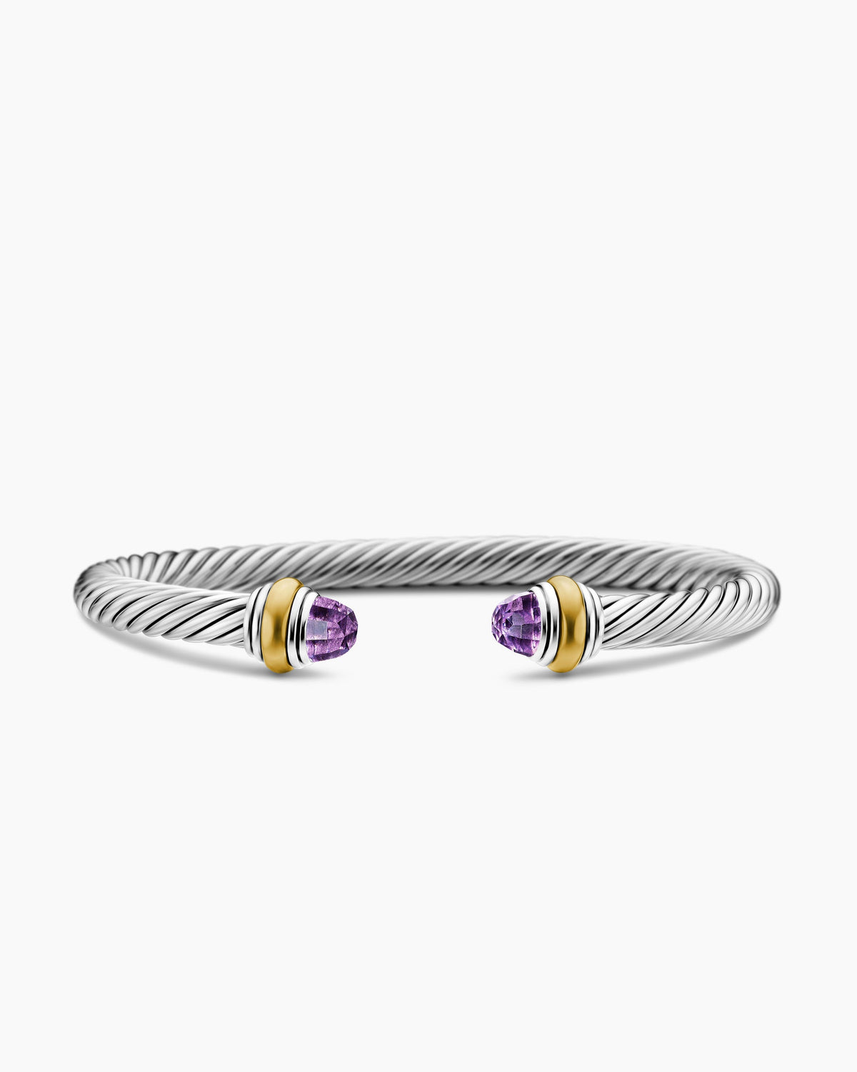 Classic Cable Bracelet in Sterling Silver with 14K Yellow Gold and Amethyst, 5mm