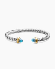 Classic Cable Bracelet in Sterling Silver with 14K Yellow Gold and Blue Topaz, 5mm