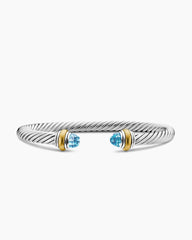 Classic Cable Bracelet in Sterling Silver with 14K Yellow Gold and Blue Topaz, 5mm