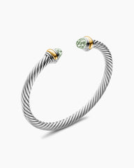 Classic Cable Bracelet in Sterling Silver with 14K Yellow Gold and Prasiolite, 5mm
