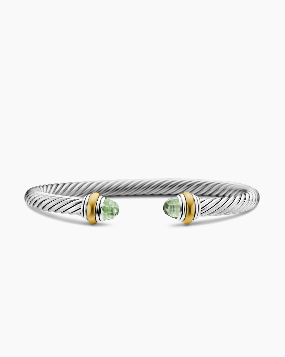 Classic Cable Bracelet in Sterling Silver with 14K Yellow Gold and Prasiolite, 5mm