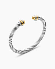 Classic Cable Bracelet in Sterling Silver with 14K Yellow Gold and Gold Domes, 5mm