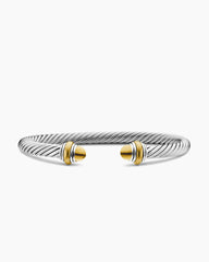 Classic Cable Bracelet in Sterling Silver with 14K Yellow Gold and Gold Domes, 5mm