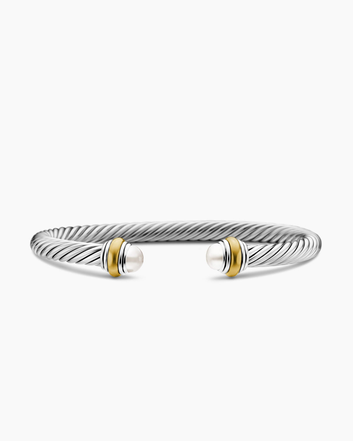 Classic Cable Bracelet in Sterling Silver with 14K Yellow Gold and Pearls, 5mm