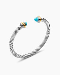 Classic Cable Bracelet in Sterling Silver with 14K Yellow Gold and Turquoise, 5mm