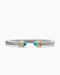 Classic Cable Bracelet in Sterling Silver with 14K Yellow Gold and Turquoise, 5mm
