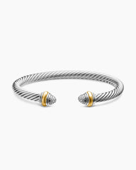 Classic Cable Bracelet in Sterling Silver with 14K Yellow Gold and Pavé Diamond Domes, 5mm