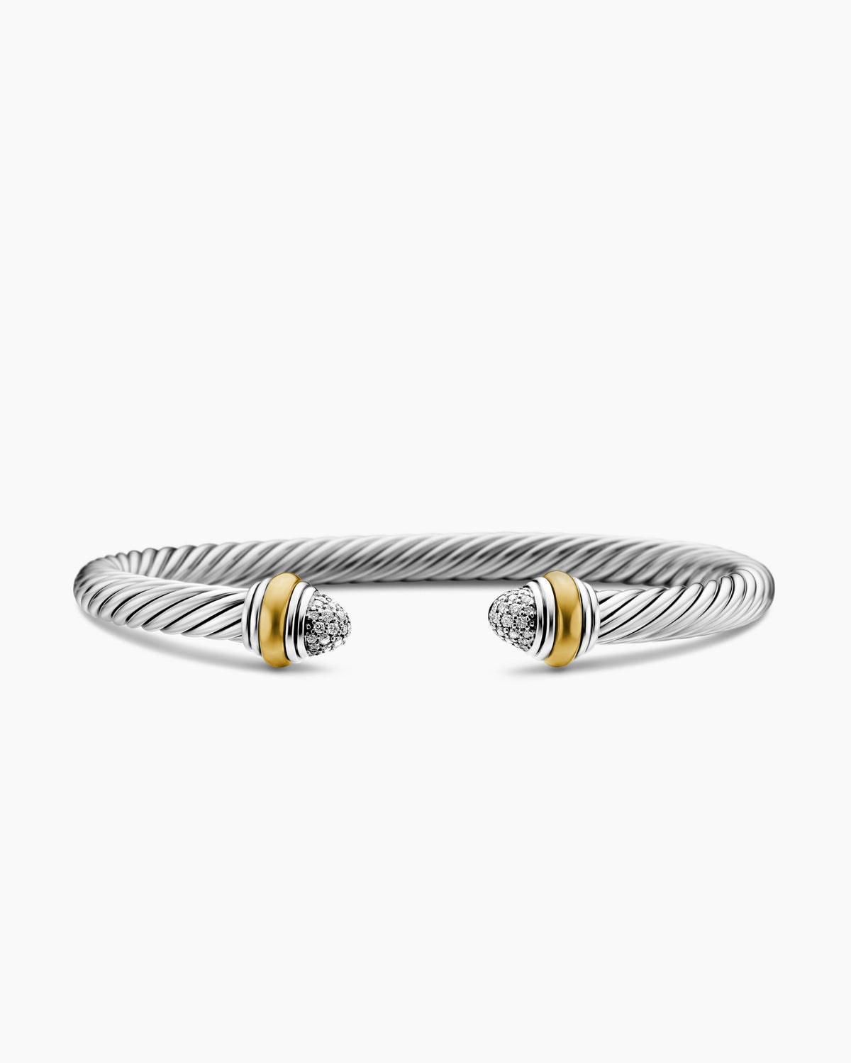Classic Cable Bracelet in Sterling Silver with 14K Yellow Gold and Pavé Diamond Domes, 5mm