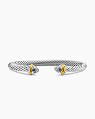 Classic Cable Bracelet in Sterling Silver with 14K Yellow Gold and Pavé Diamond Domes, 5mm