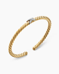 X Cablespira® Station Bracelet in 18K Yellow Gold with Pavé Diamonds, 4mm
